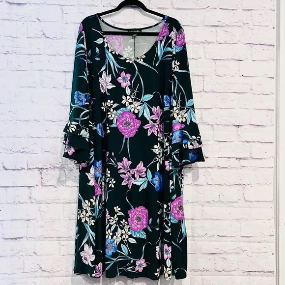 Lane Bryant Floral Green Ruffle Sleeve Swing Dress Size 26/28 4X - Picture 3 of 13